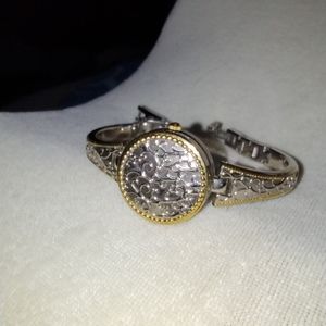 VTG Annie Klein Watch #10/5501 Bangle Style Band Gold & Silver, Protection Cover